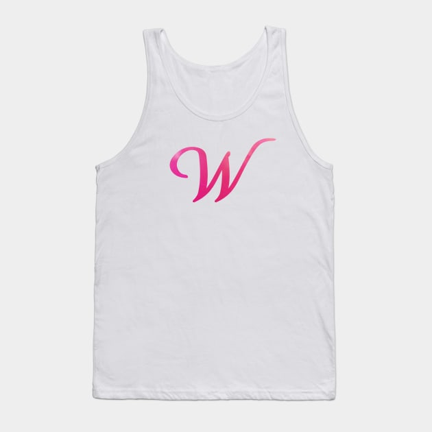 Letter W Monogram, Pink Color Personalized Design Tank Top by Star58